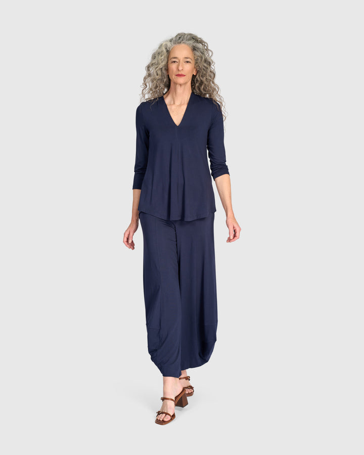 Essential V-neck Top, Navy