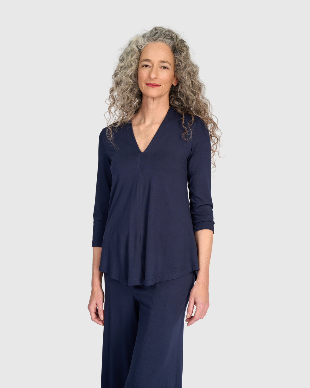 Essential V-neck Top, Navy