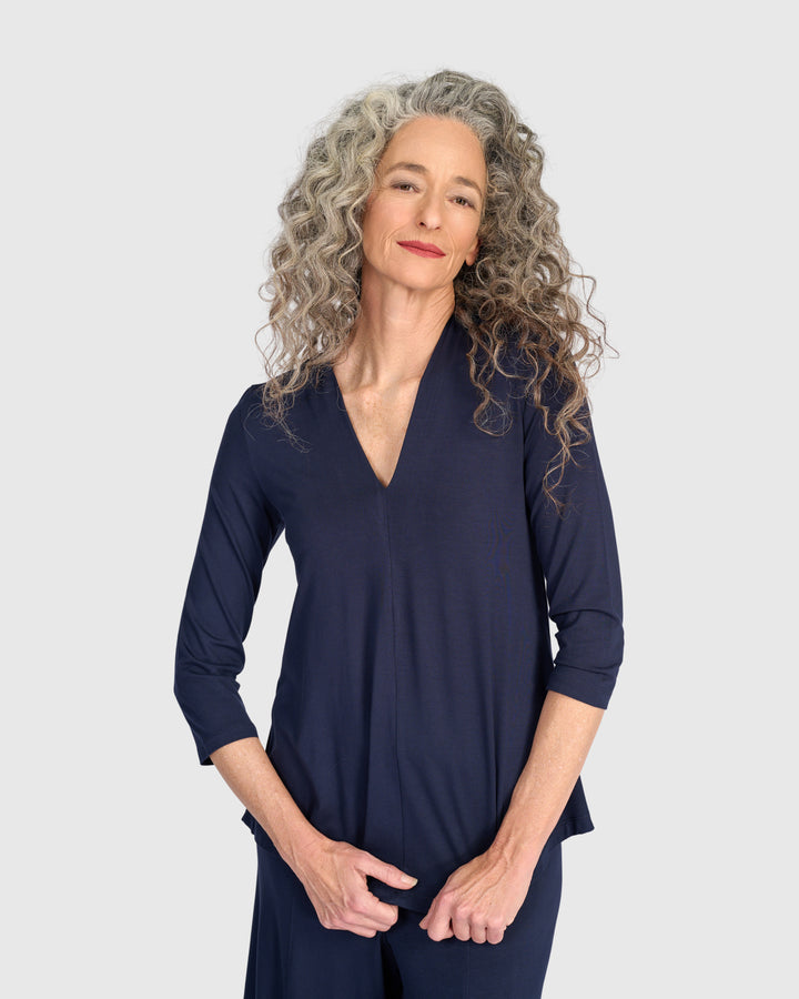 Essential V-neck Top, Navy