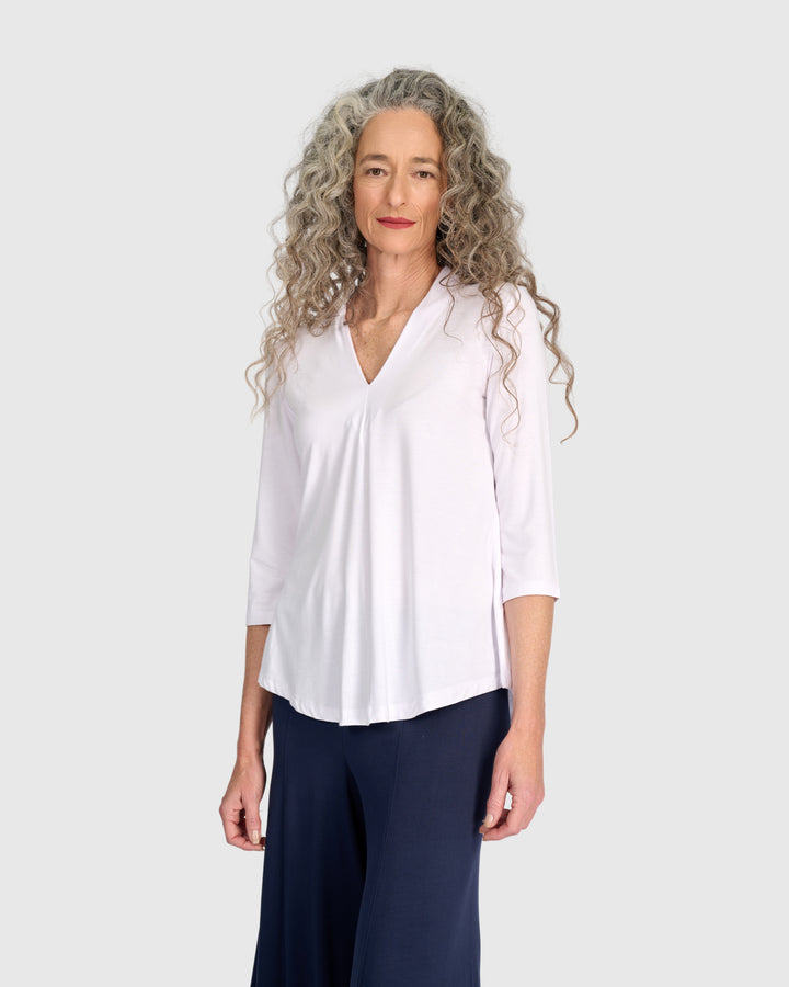 Essential V-neck Top, White