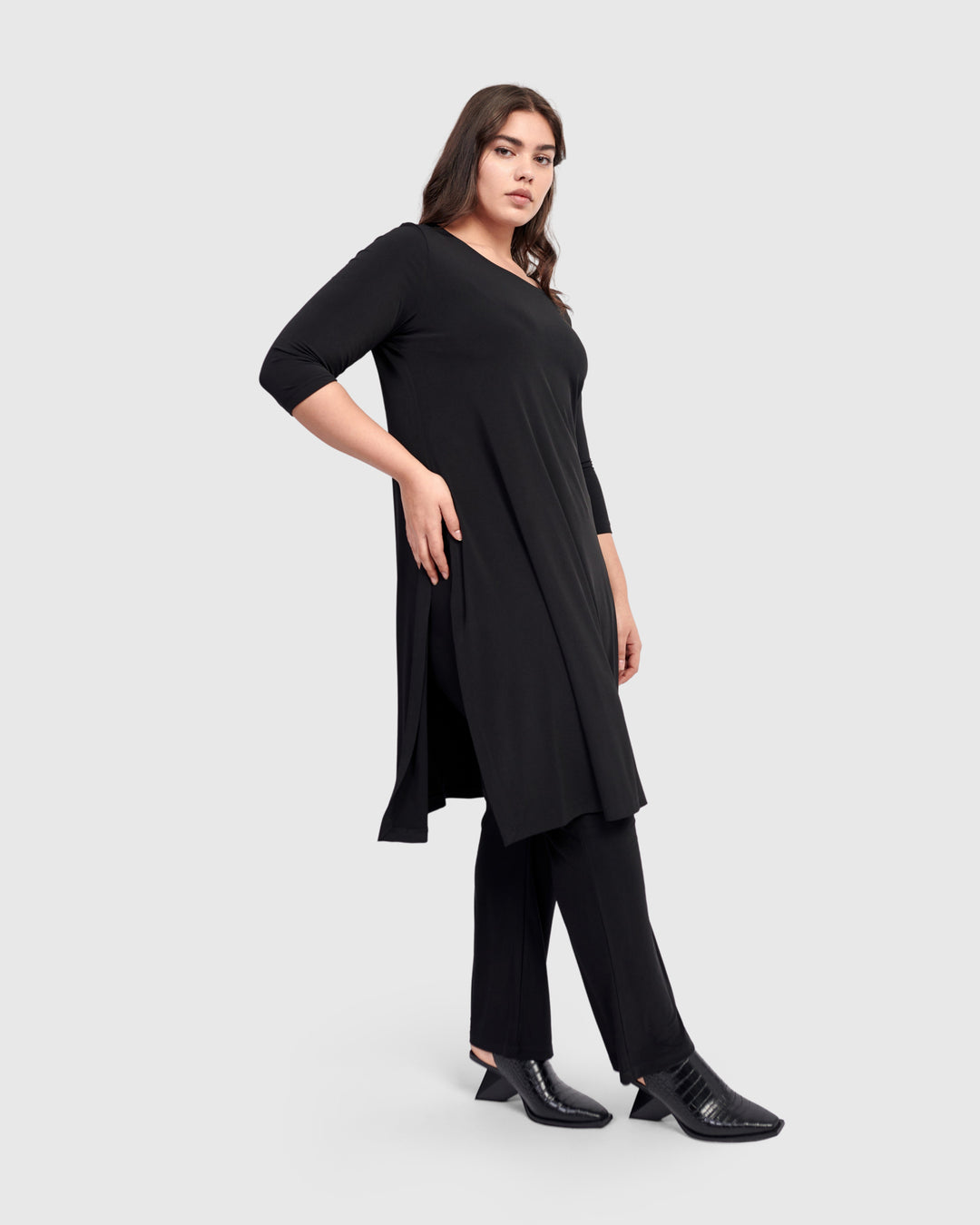 Essential Long Tunic Top, Black