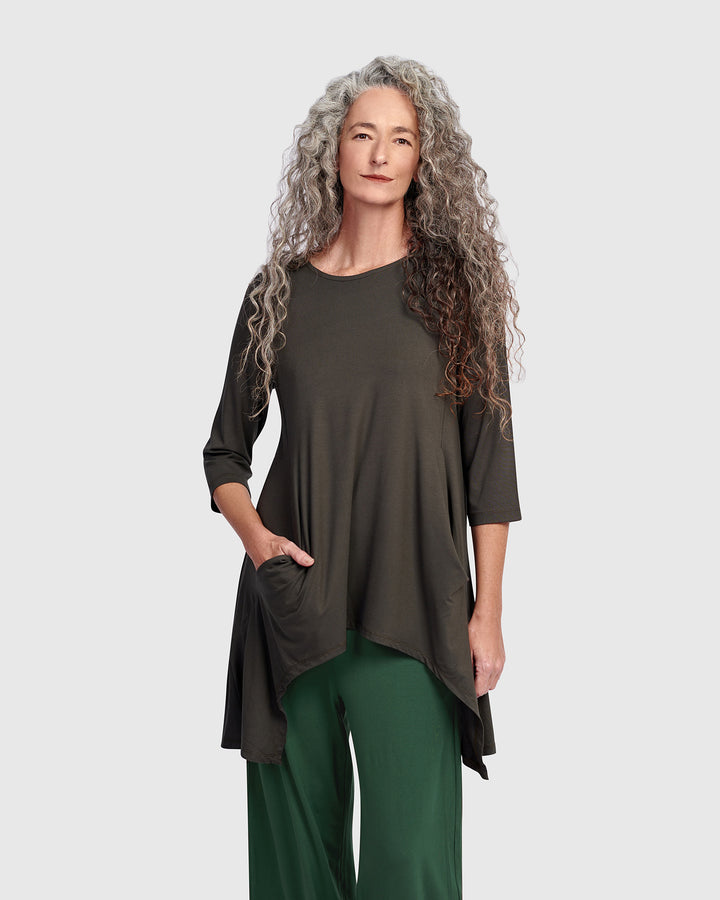 Essential Cutout Tunic Top, Khaki