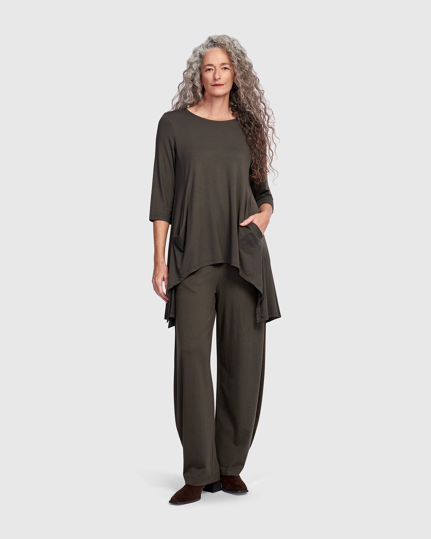 Cutout Tunic & Flow Pants Bundle, Khaki