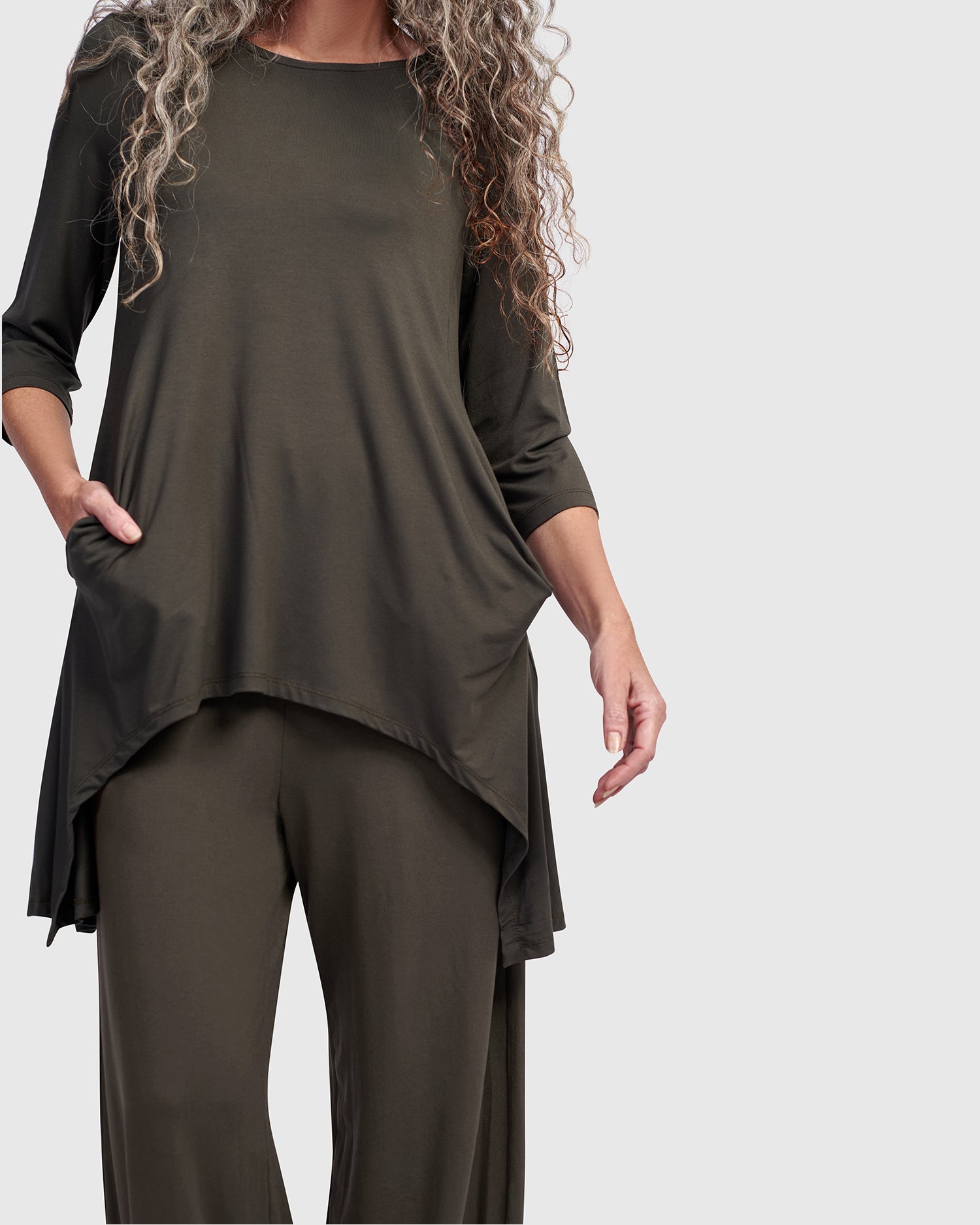 Cutout Tunic & Flow Pants Bundle, Khaki