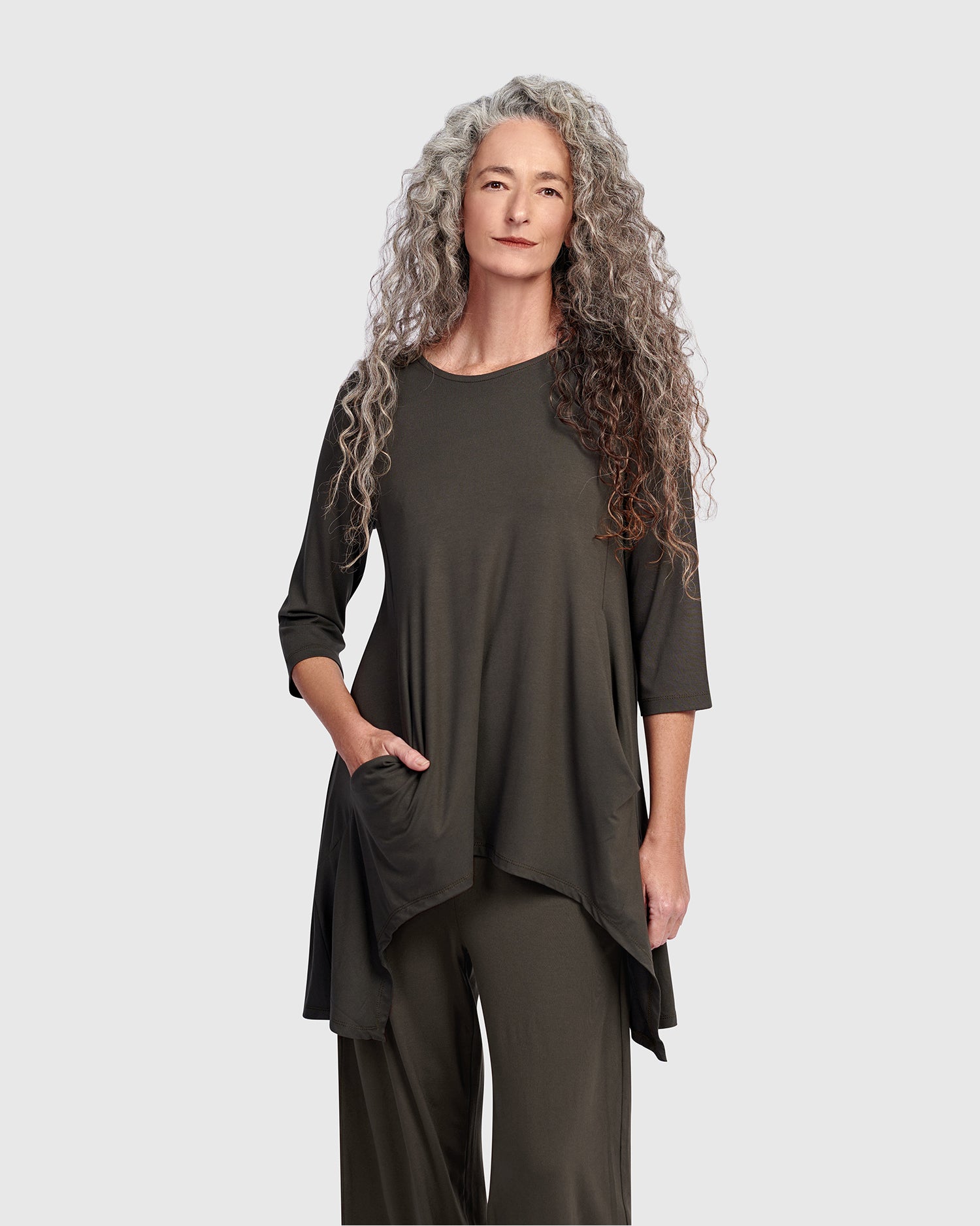 Cutout Tunic & Flow Pants Bundle, Khaki