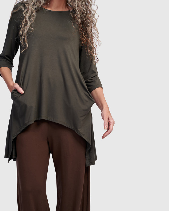 Essential Cutout Tunic Top, Khaki