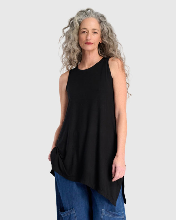 Essential Sleeveless Tunic Top, Black