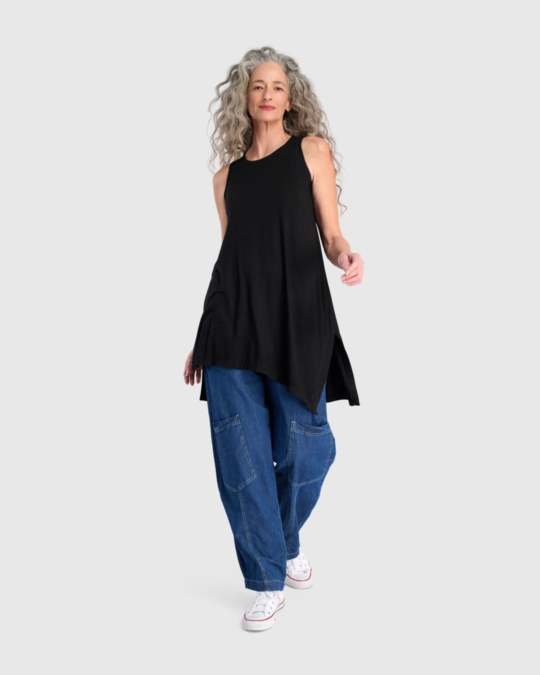 Essential Sleeveless Tunic Top, Black