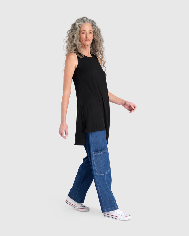 Essential Sleeveless Tunic Top, Black