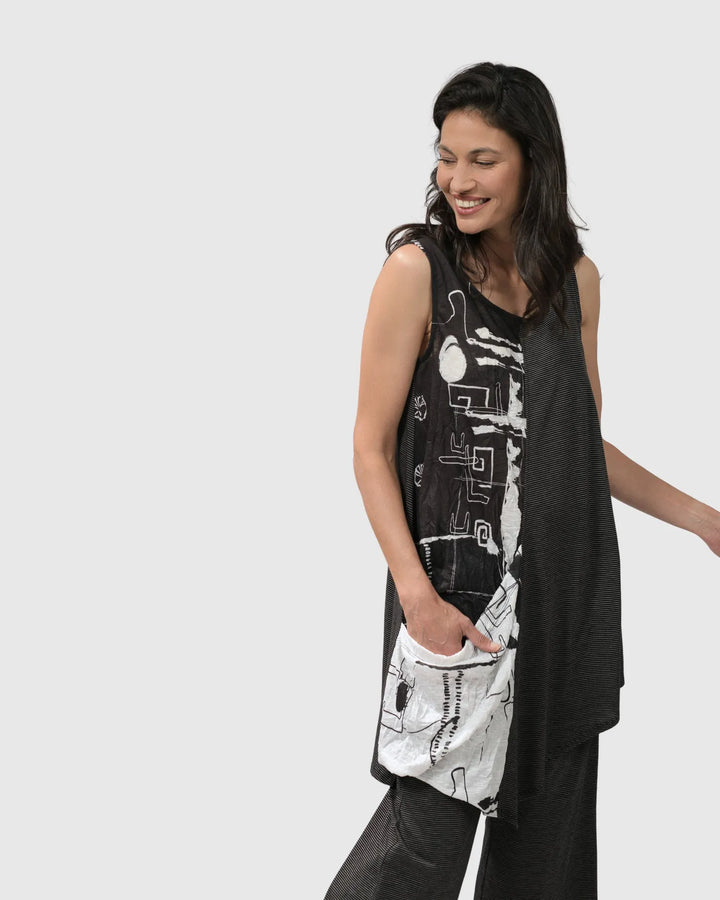THE GOOD LIFE SLEEVELESS TUNIC, SCRIPT – Alembika U.S.