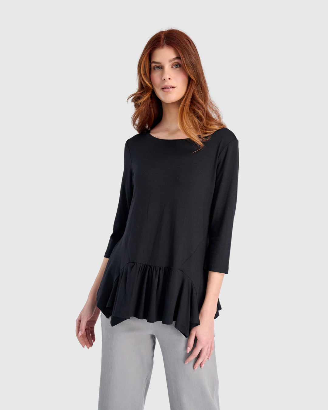 Addison 3/4 Sleeve Flouncy Tee, Black