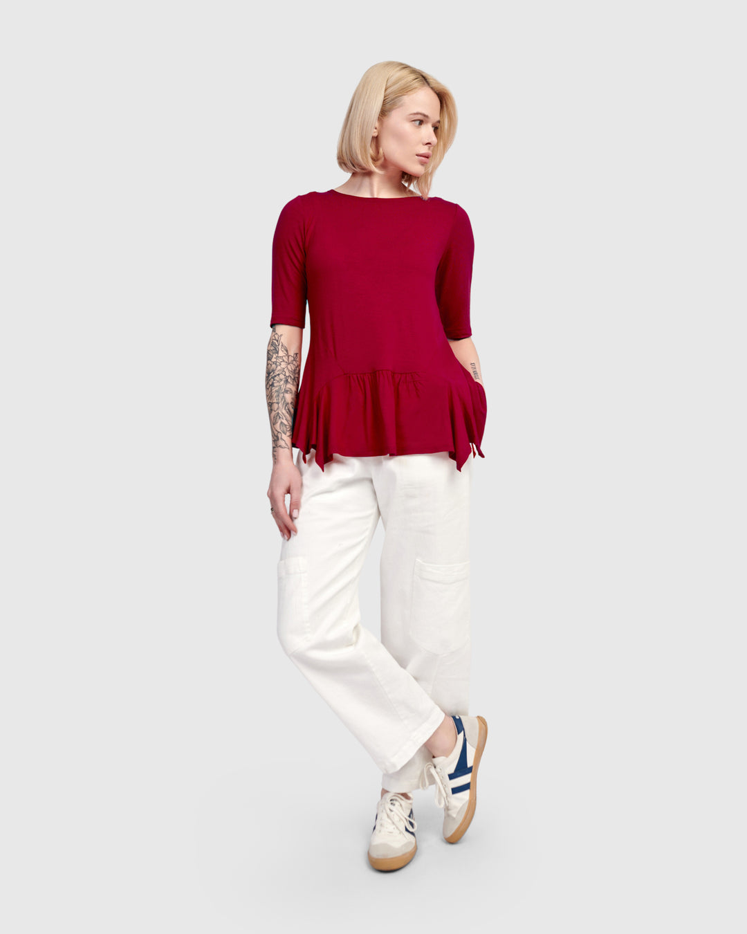 Addison Flouncy Tee, Maroon