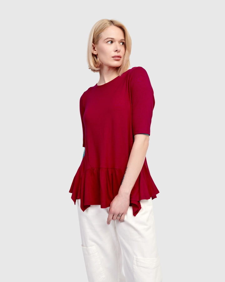 Addison Flouncy Tee, Maroon