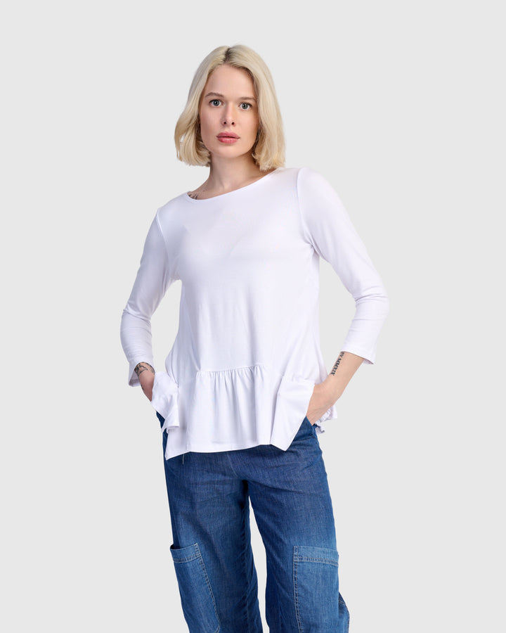 Addison 3/4 Sleeve Flouncy Tee, White