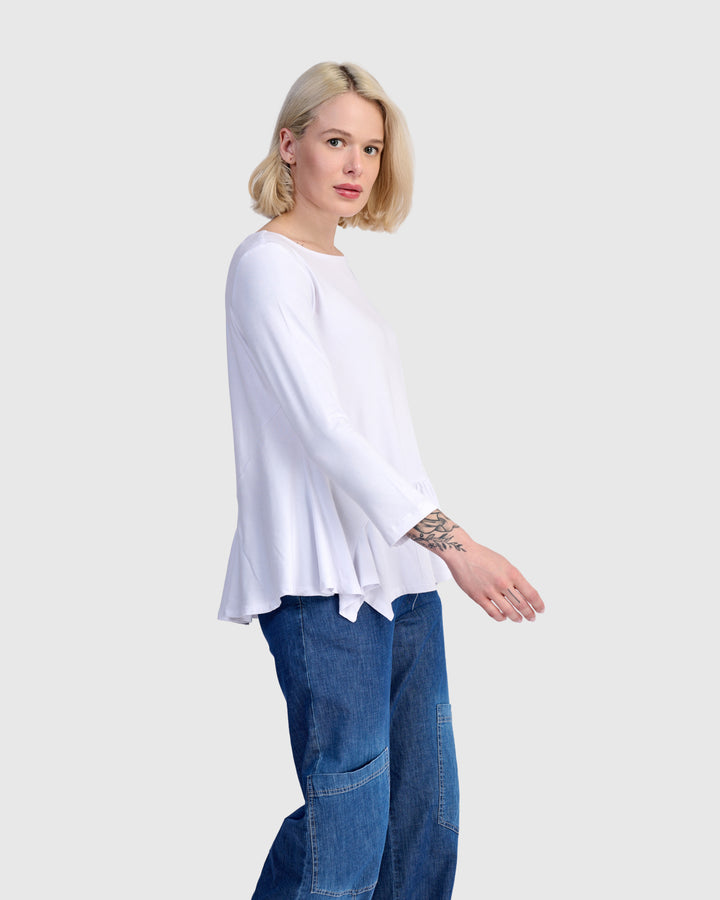 Addison 3/4 Sleeve Flouncy Tee, White