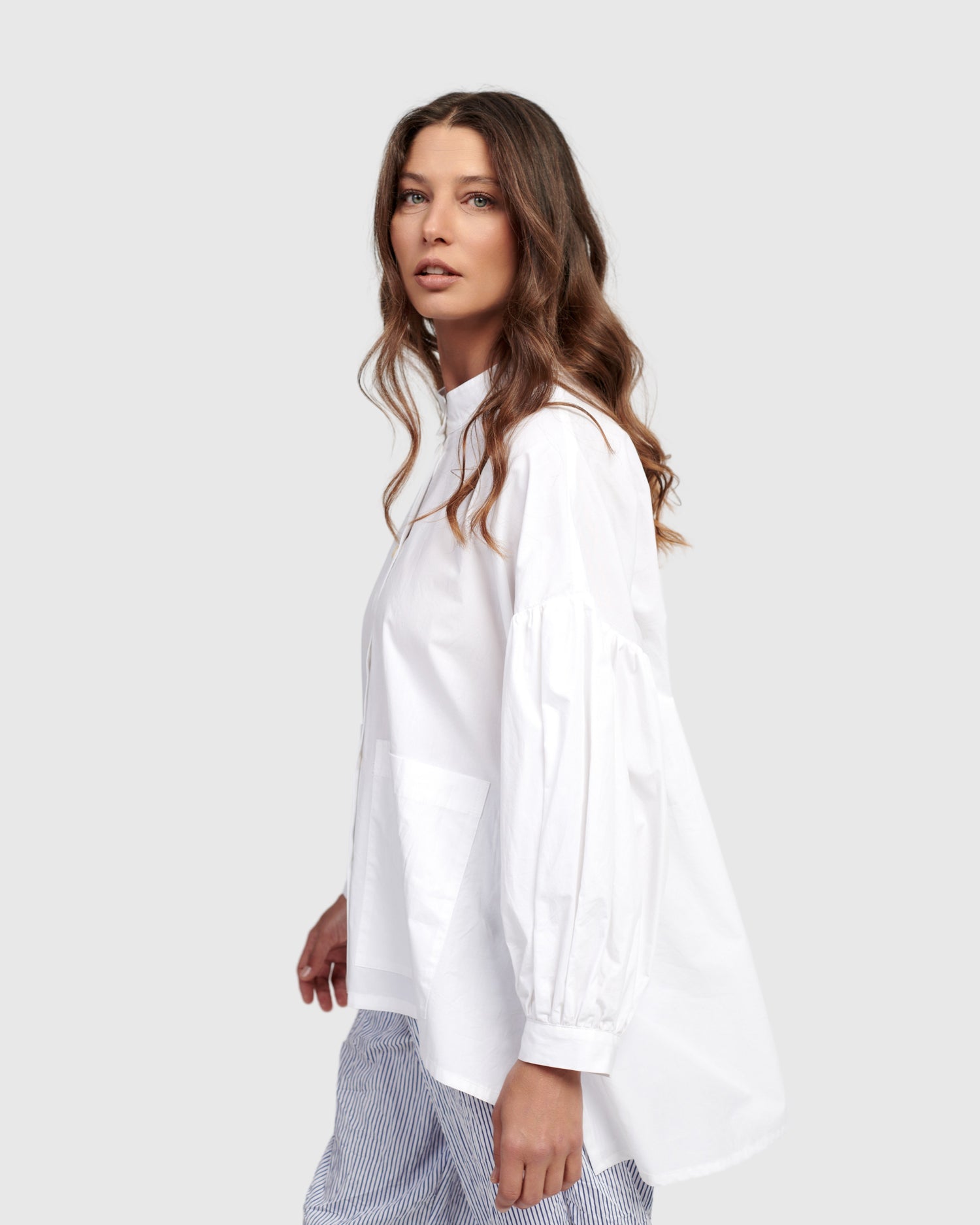 pois blouse tee white ポワ Corinne Poplin Blouse | Marciano