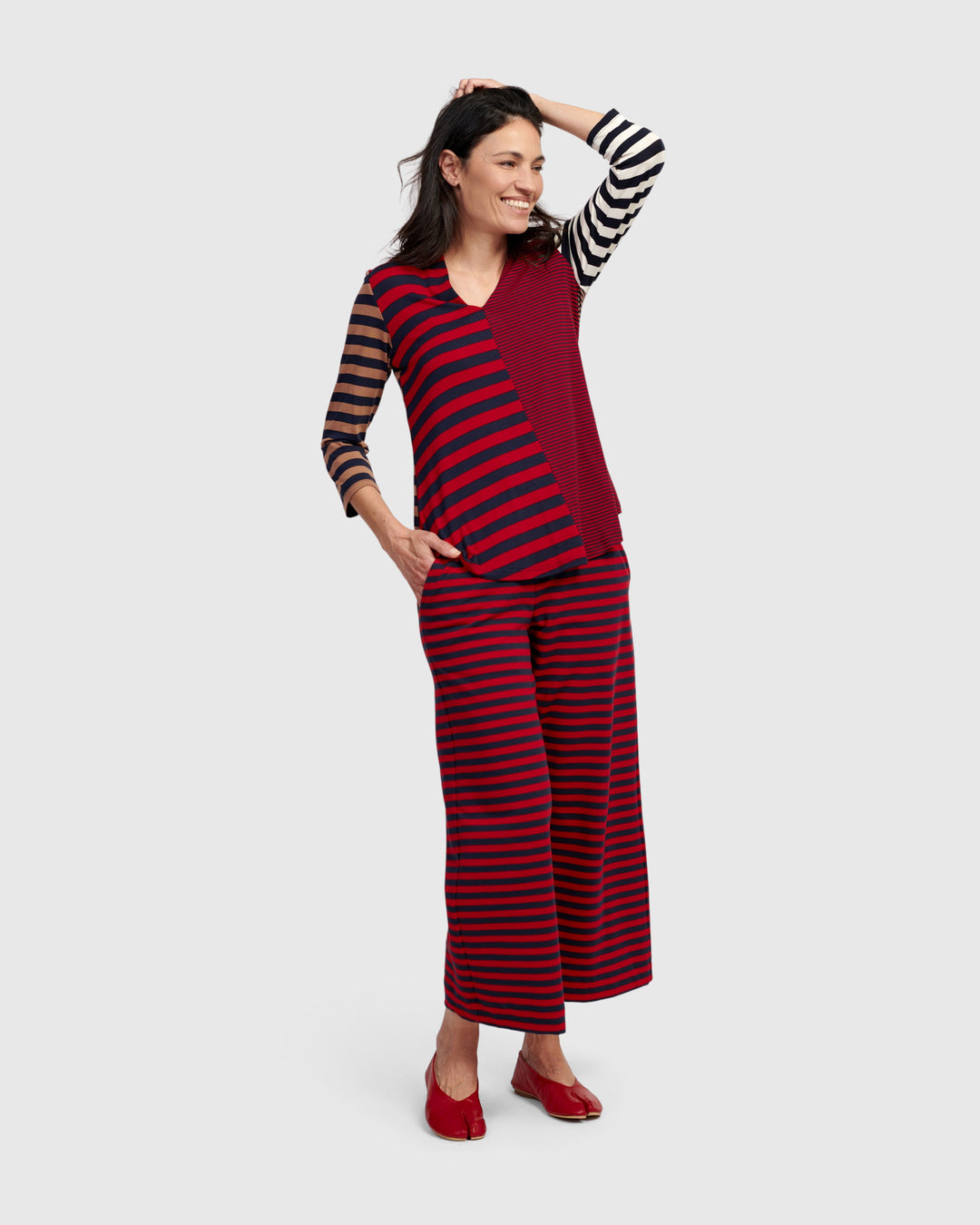 Theodora V-neck Top, Stripes