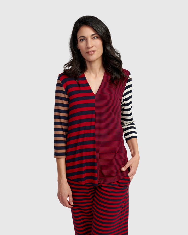 Theodora V-neck Top, Stripes