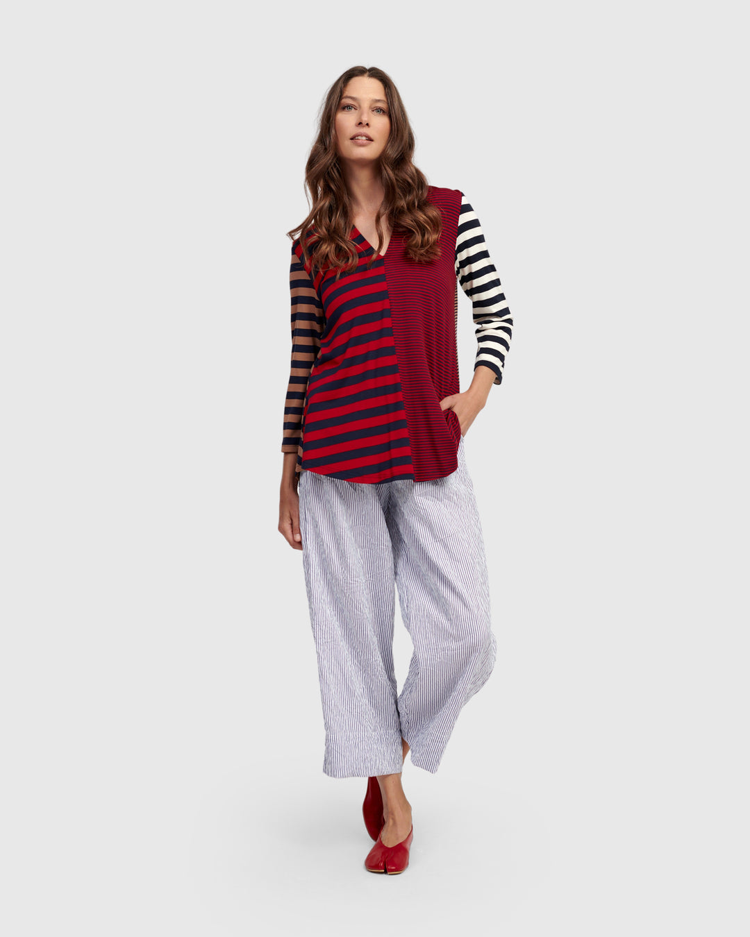 Theodora V-neck Top, Stripes