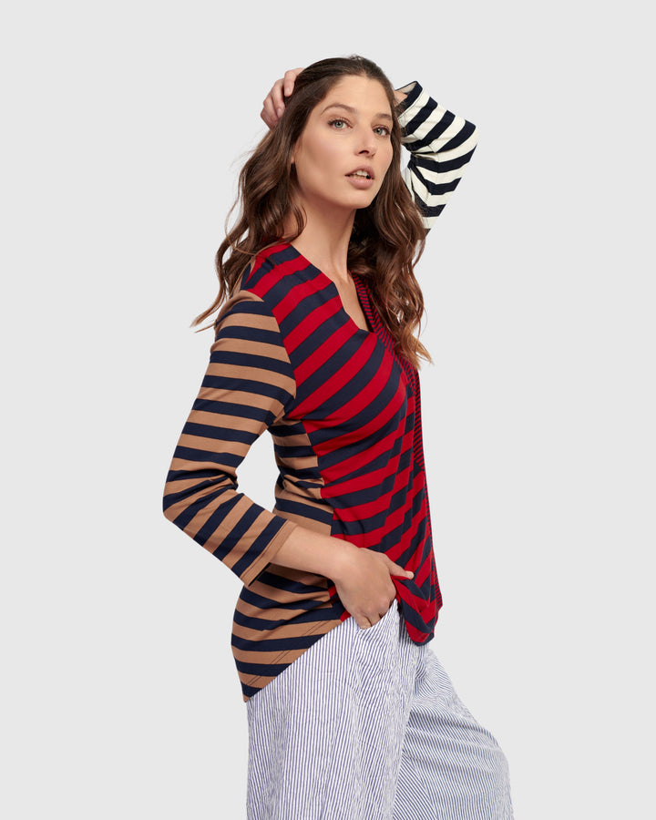 Theodora V-neck Top, Stripes