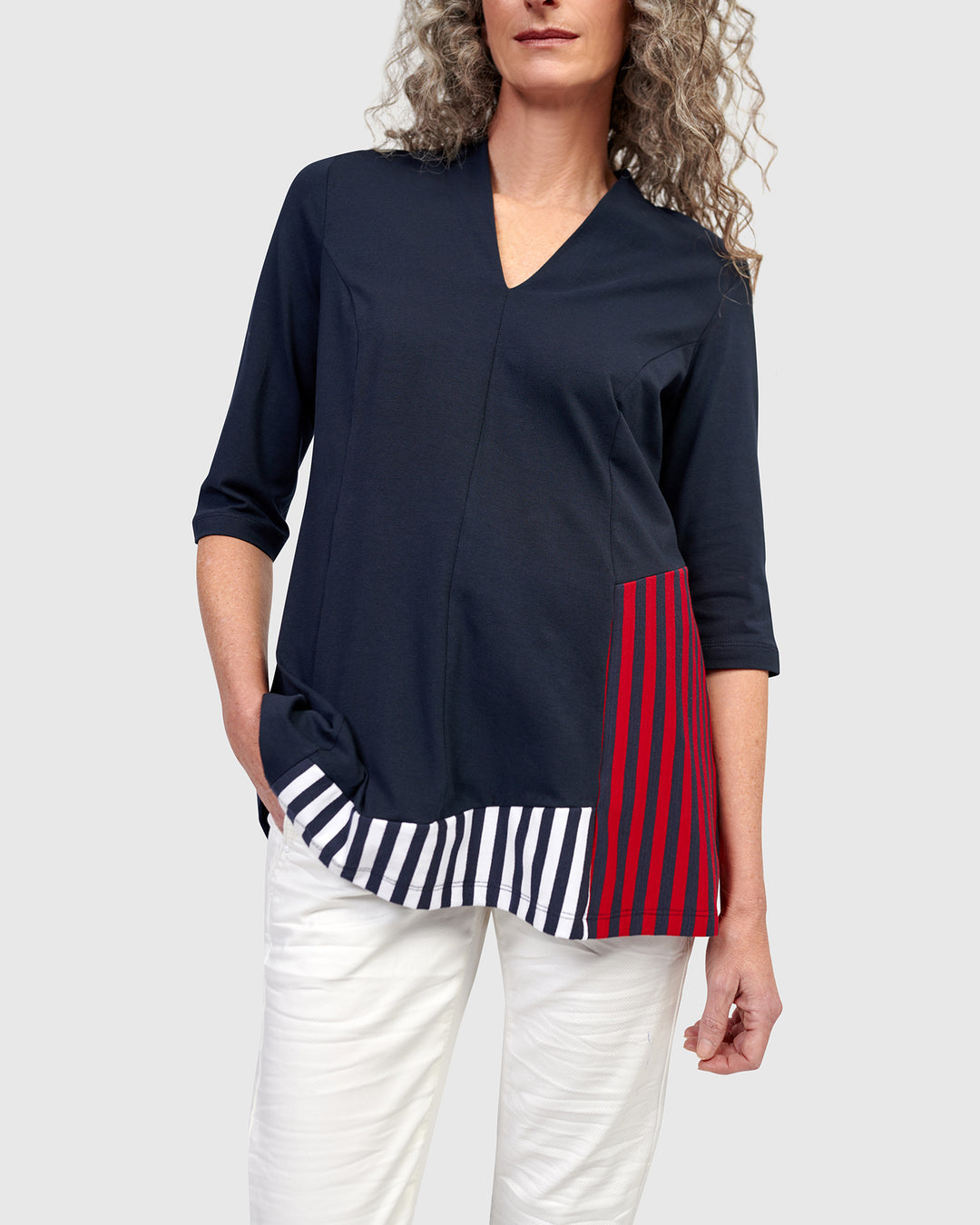 Rowan V-Neck Top, Stripes