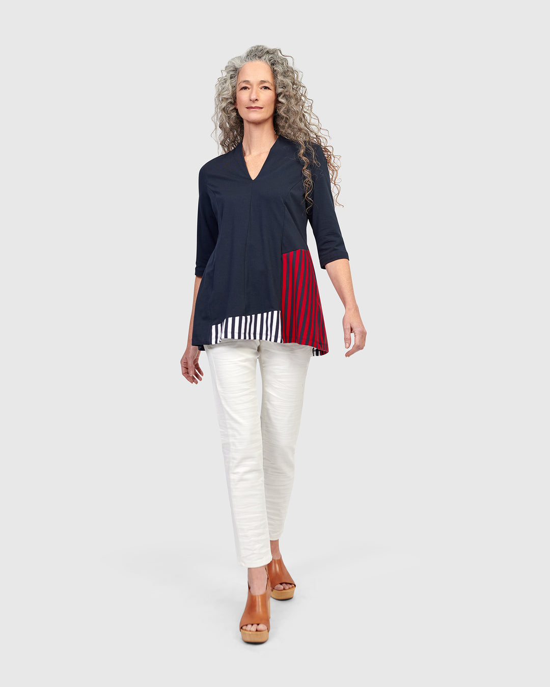 Rowan V-Neck Top, Stripes