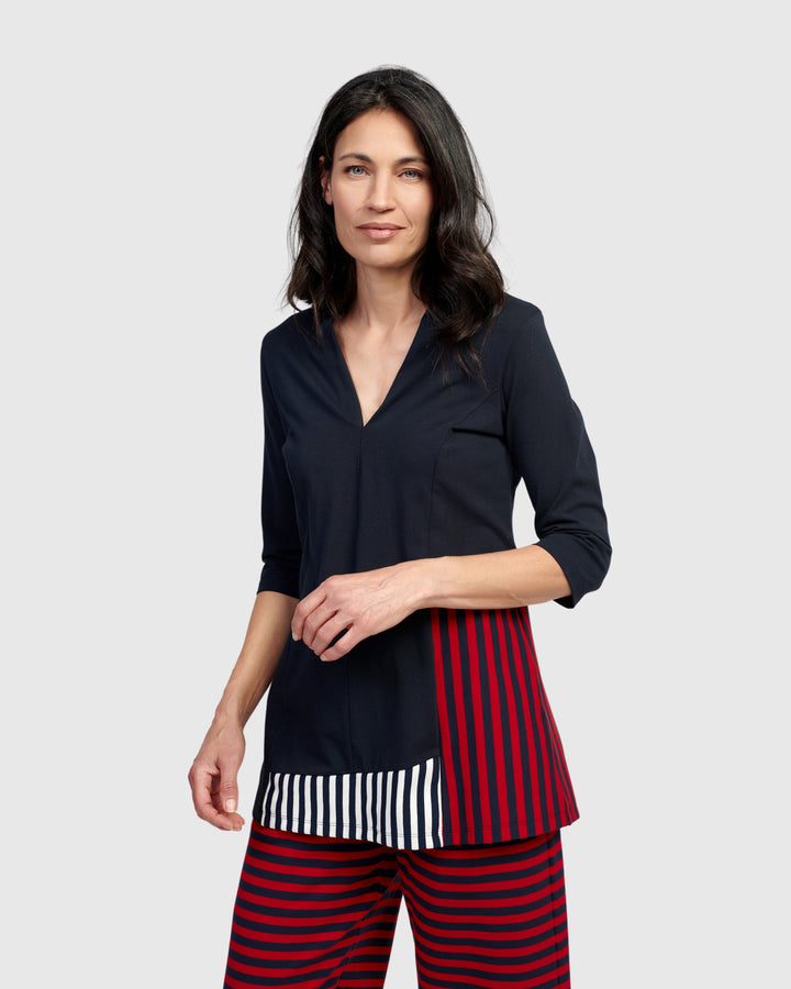 Rowan V-Neck Top, Stripes