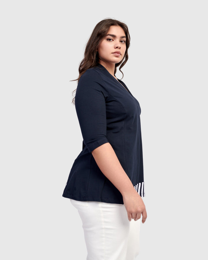 Rowan V-Neck Top, Navy