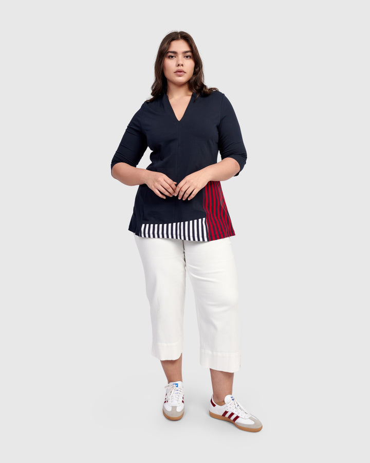 Rowan V-Neck Top, Stripes