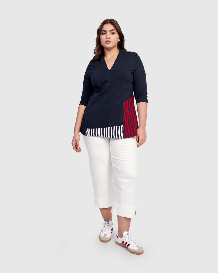 Rowan V-Neck Top, Stripes