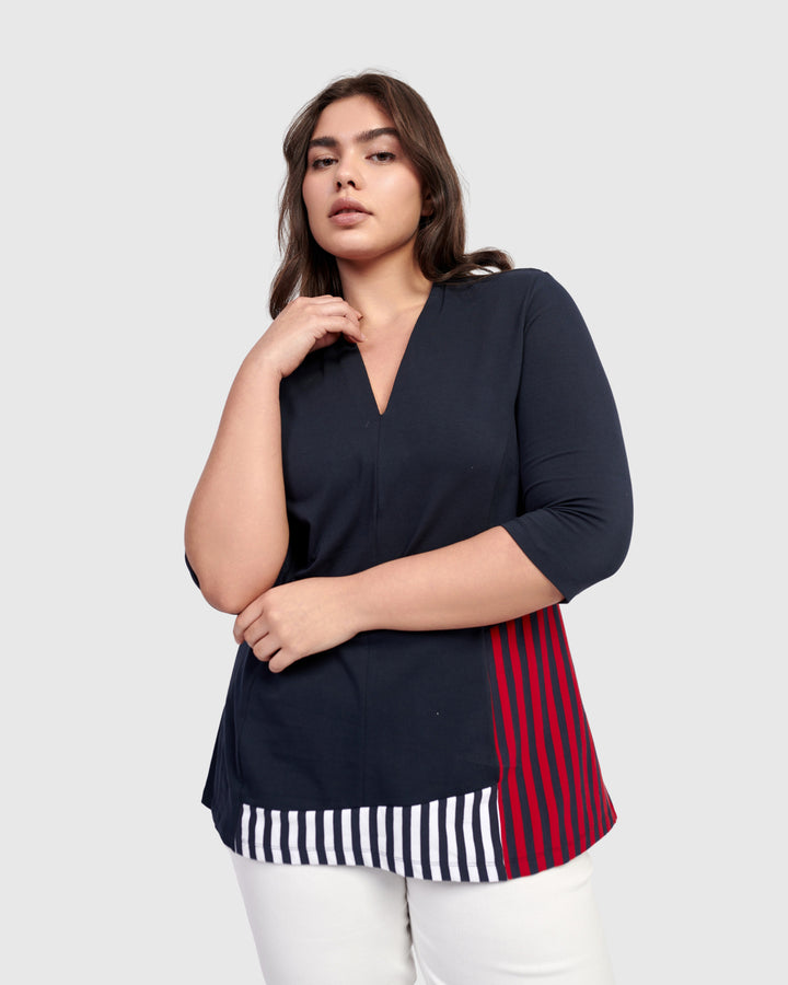 Rowan V-Neck Top, Stripes