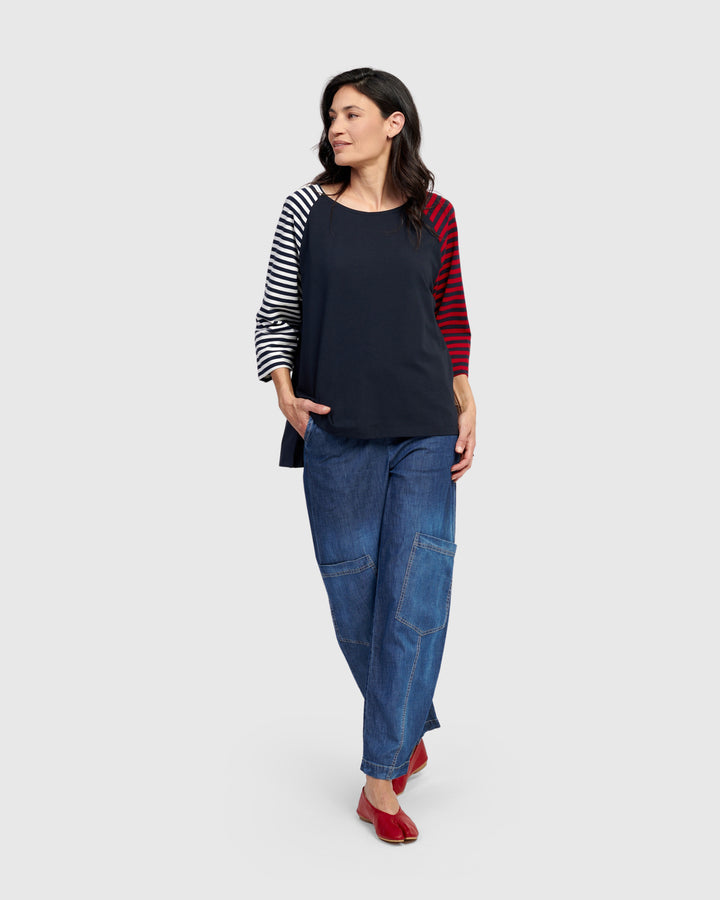 Harlow Boxy Top, Navy Stripes