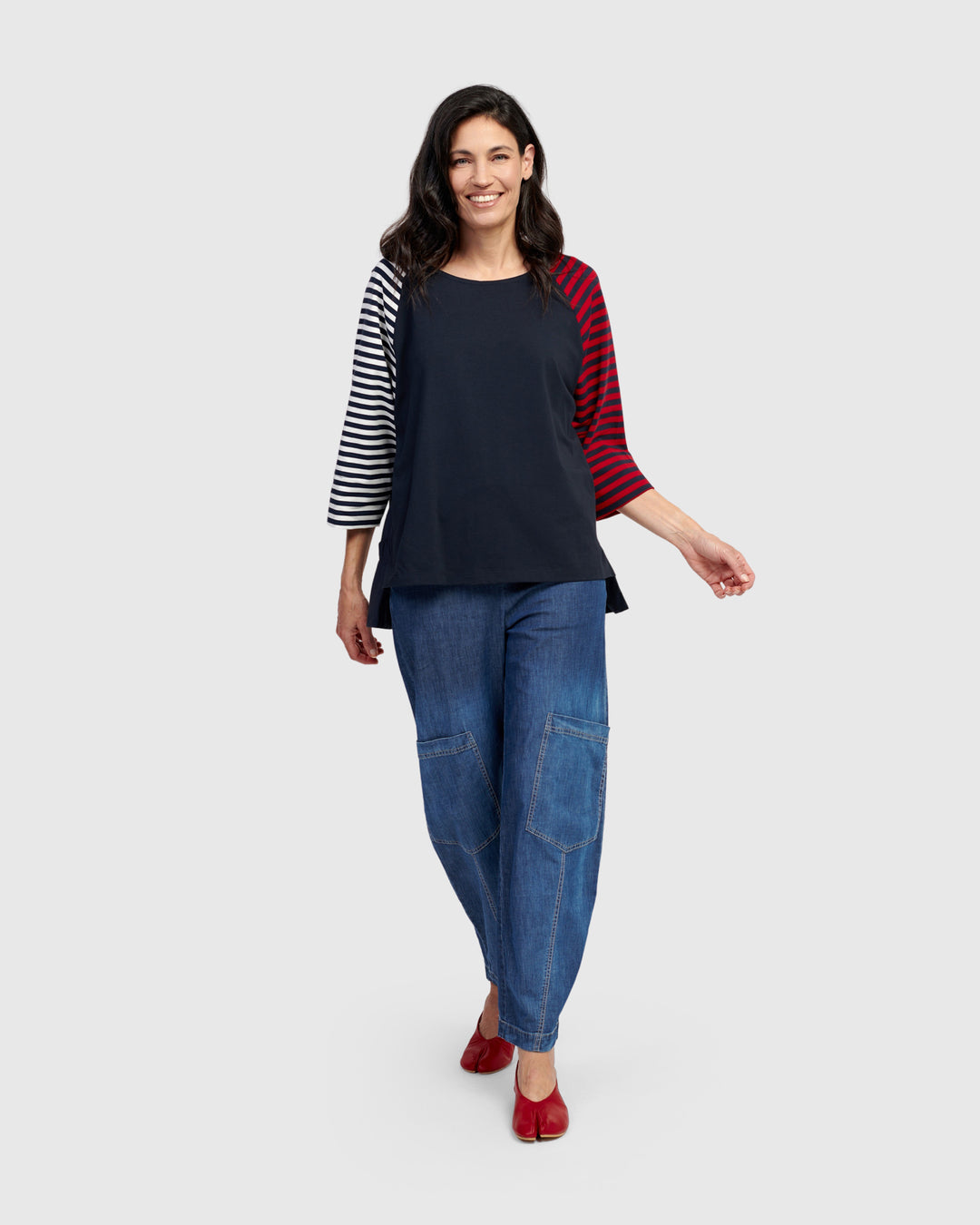 Harlow Boxy Top, Navy Stripes