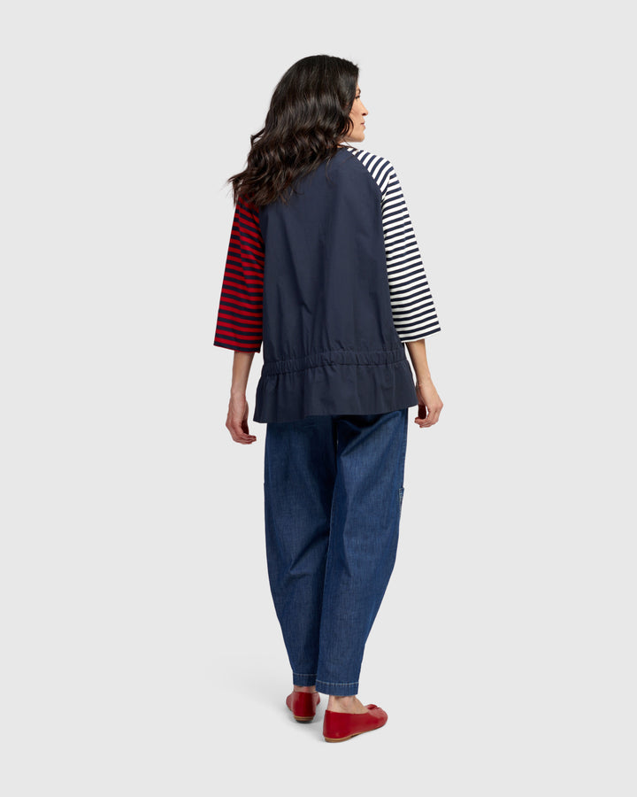 Harlow Boxy Top, Navy Stripes