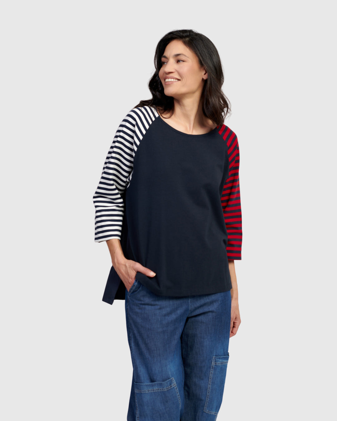 Harlow Boxy Top, Navy Stripes