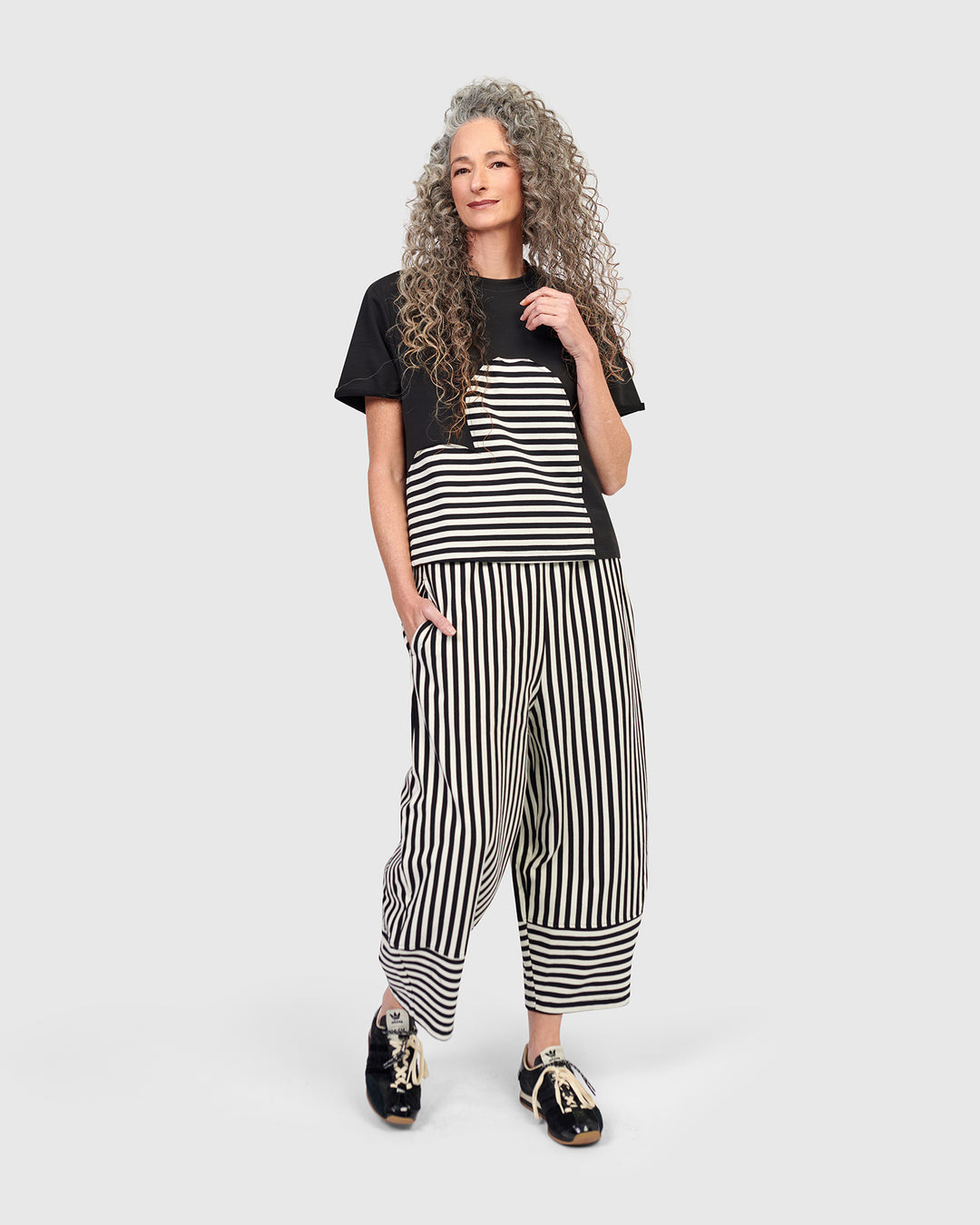 Urban Stripes Lantern Pants, Black