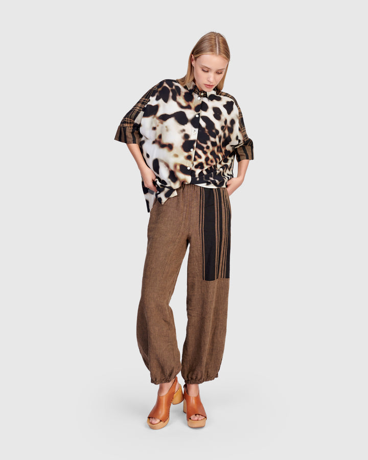 Linen Lantern Pants, Sepia