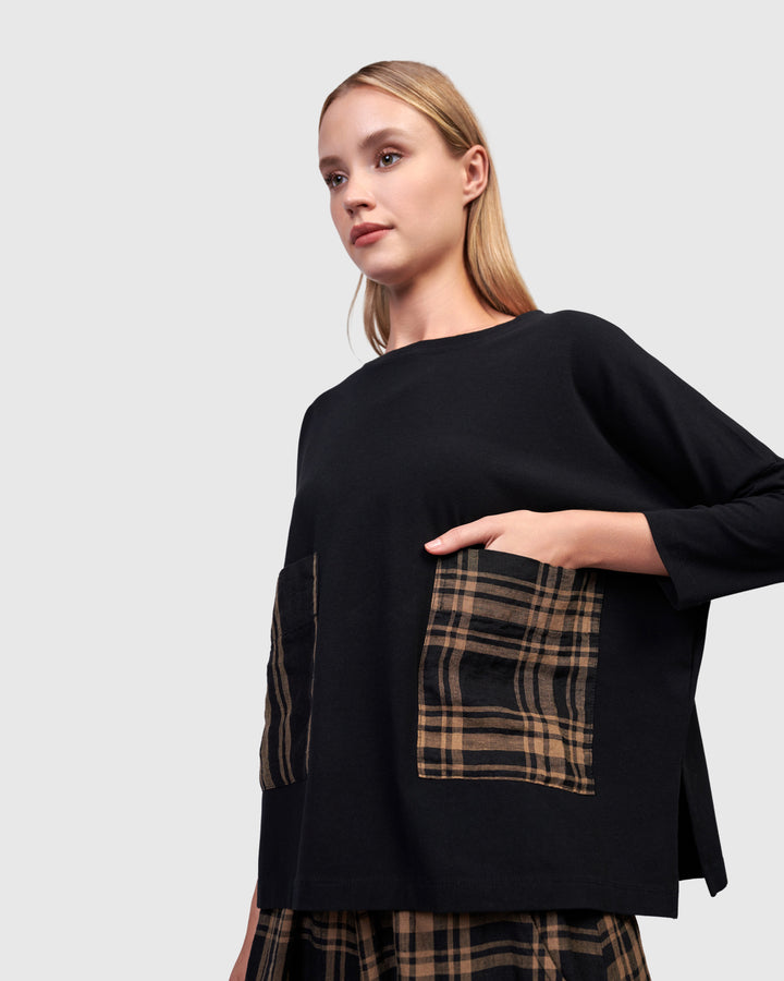 Oud Pockets Top, Black/Sepia