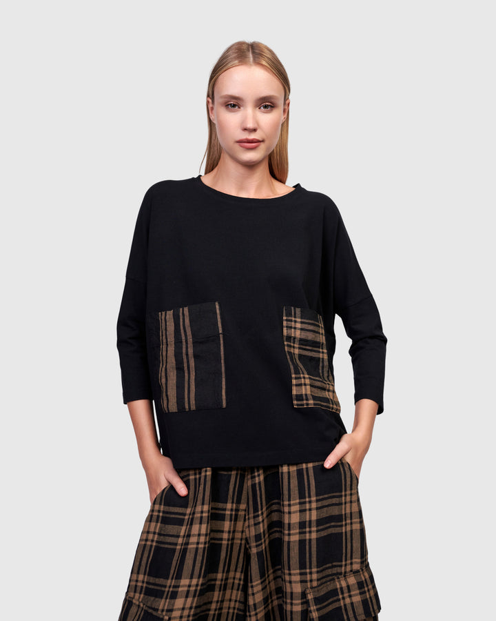 Oud Pockets Top, Black/Sepia