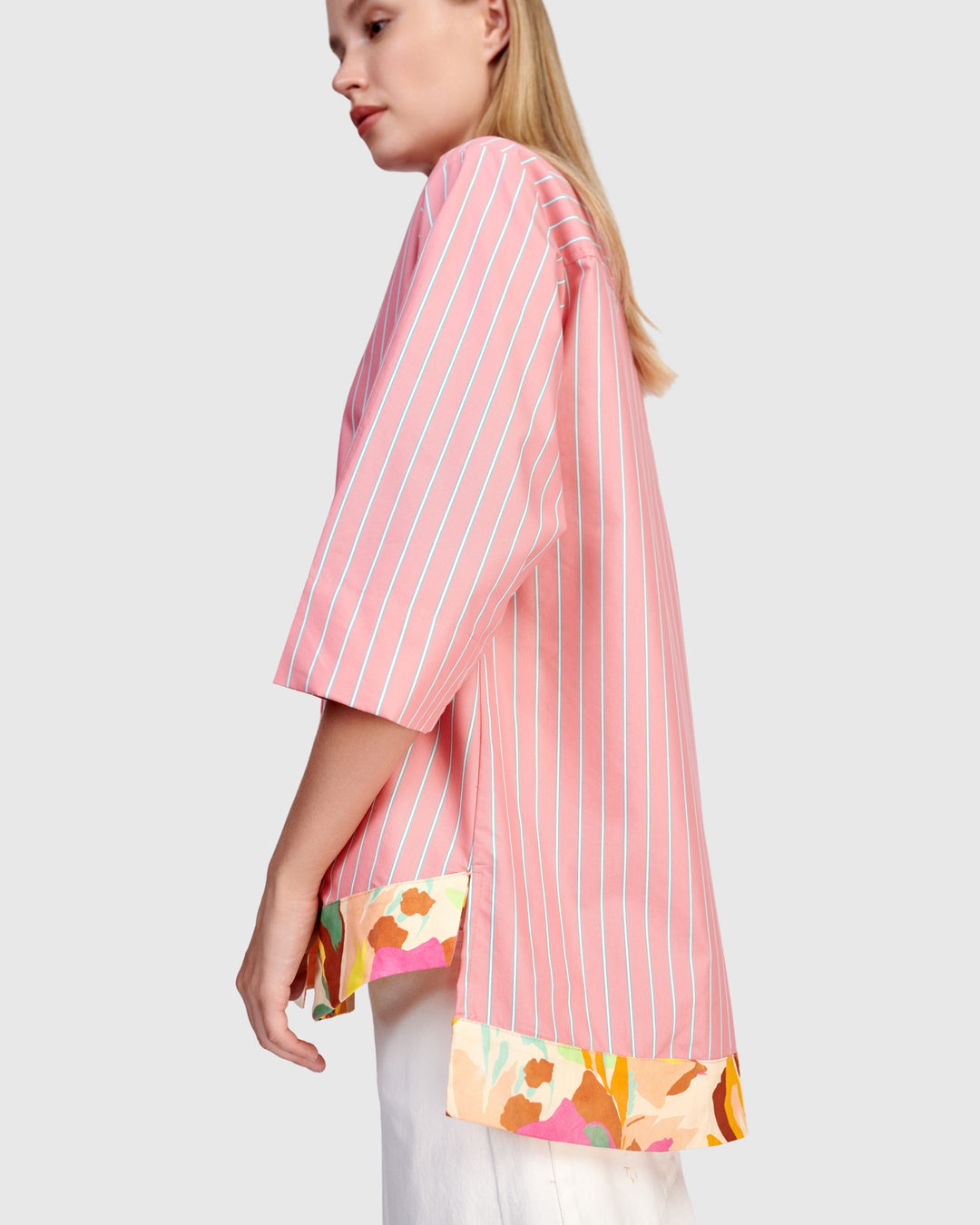 Jasmine Collarless Shirt, Blush