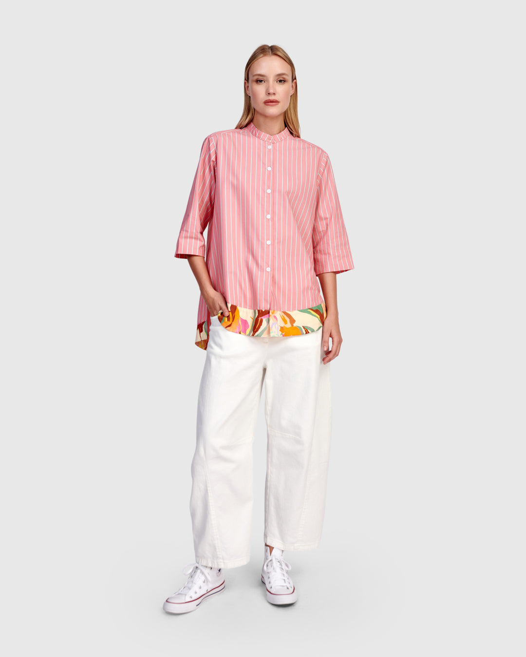 Jasmine Collarless Shirt, Blush