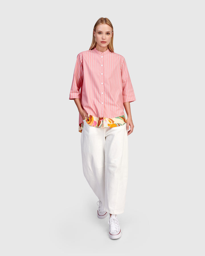 Jasmine Collarless Shirt, Blush