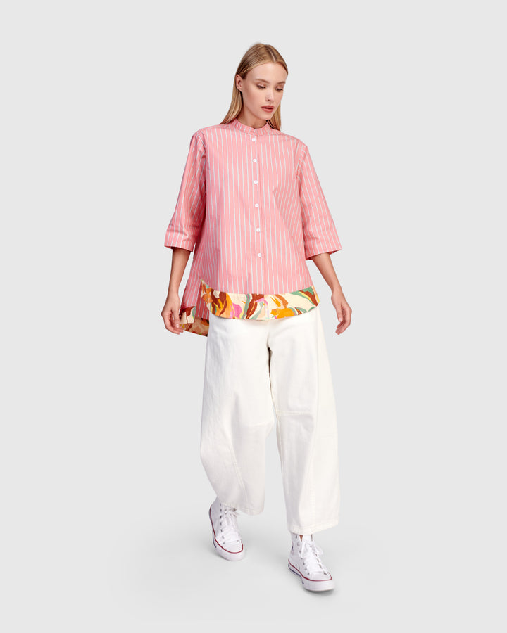 Jasmine Collarless Shirt, Blush