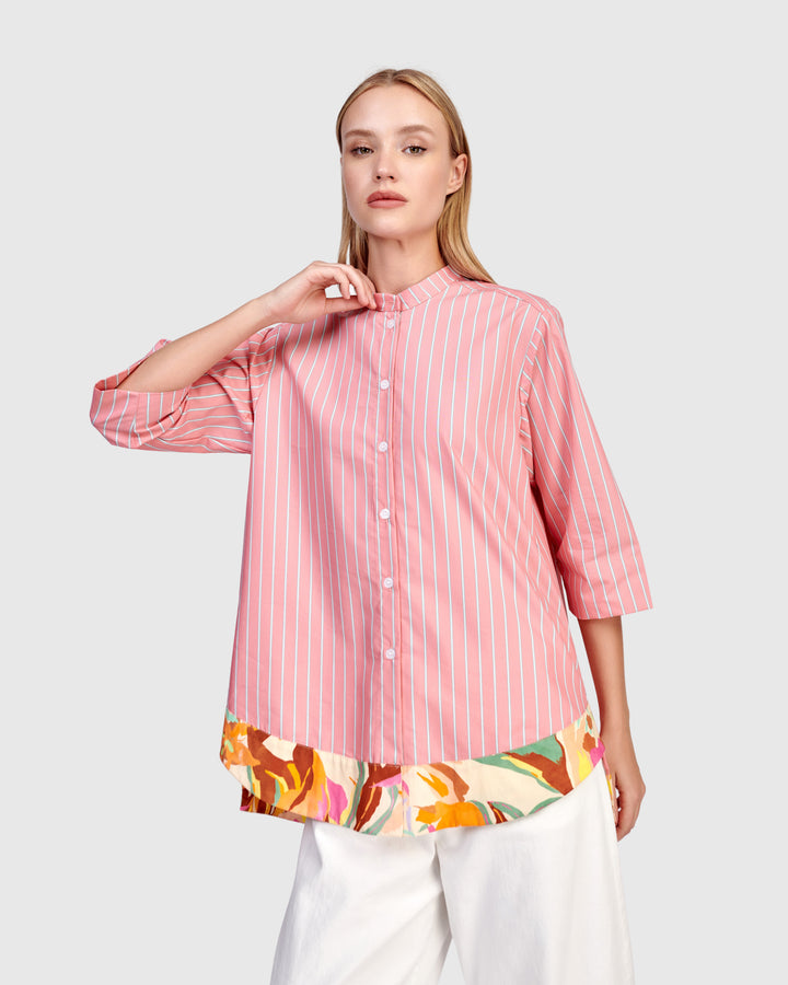 Jasmine Collarless Shirt, Blush