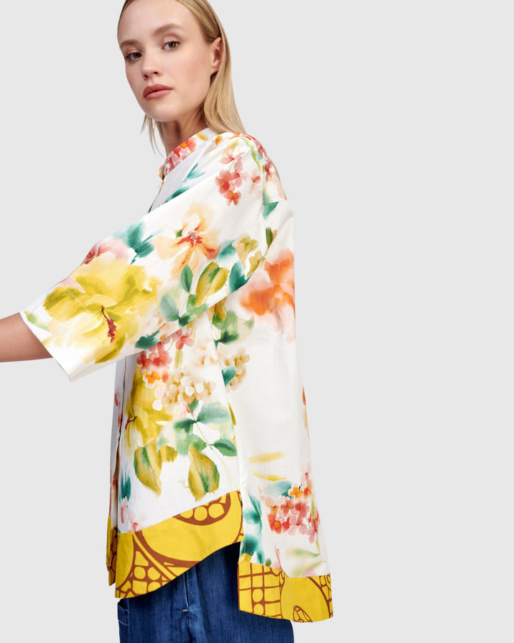 Oleander Collarless Shirt, Garden