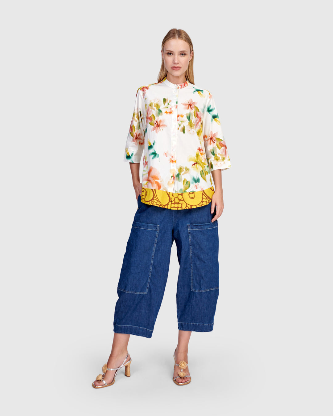 Oleander Collarless Shirt, Garden