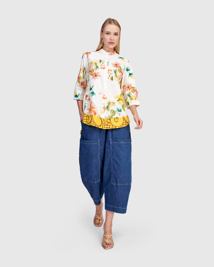 Oleander Collarless Shirt, Garden