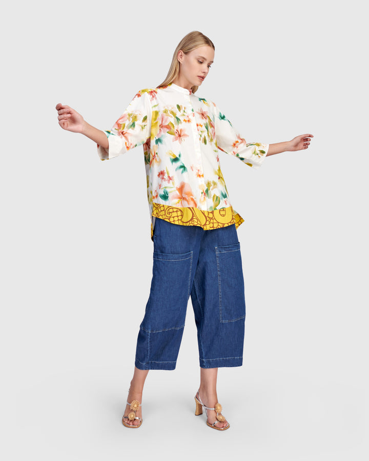 Oleander Collarless Shirt, Garden