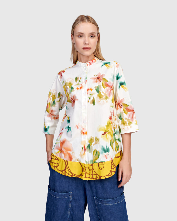 Oleander Collarless Shirt, Garden