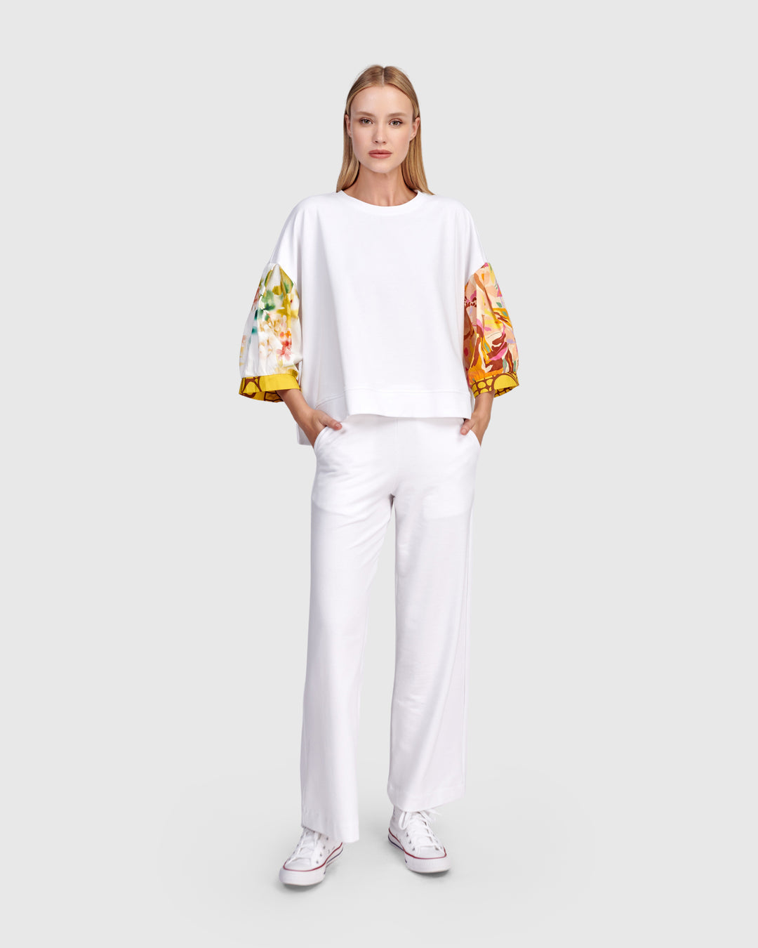 Essential Terry Straight Pants, White